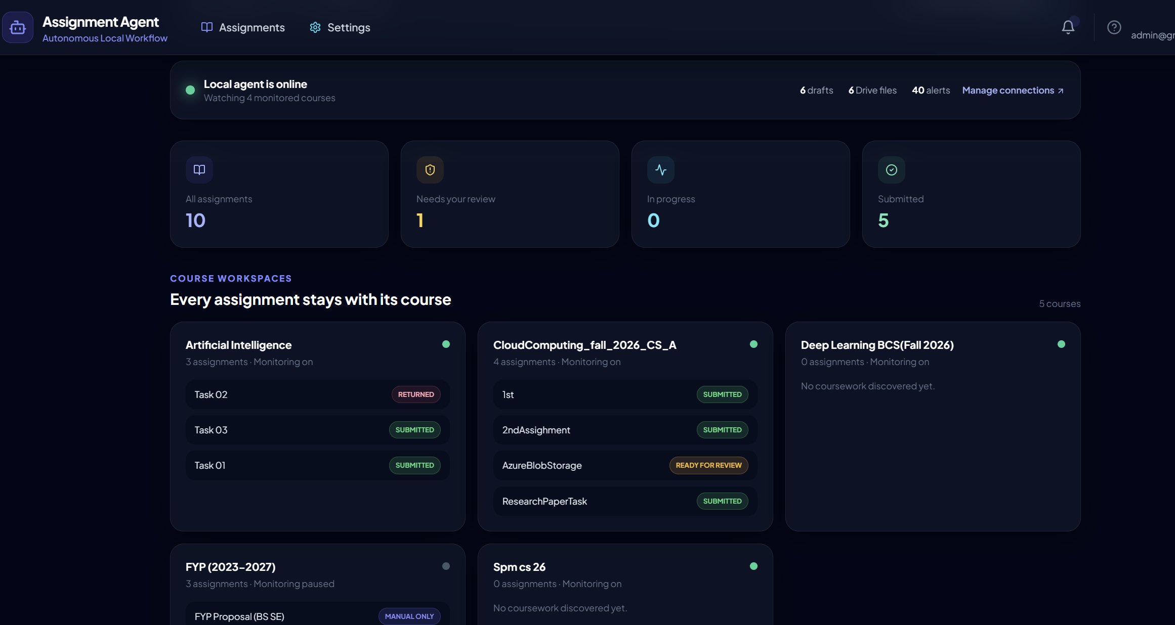 Assignment Agent dashboard preview